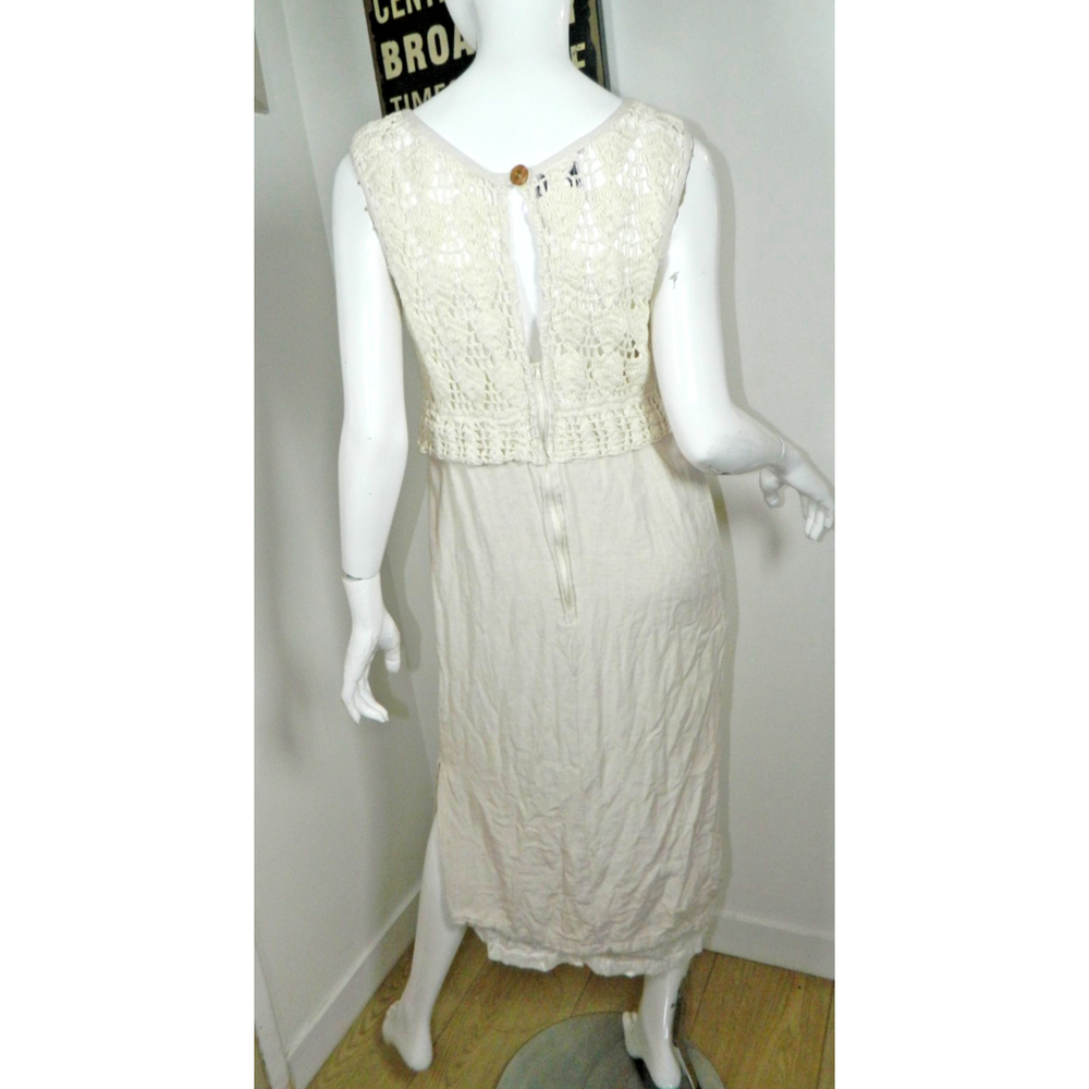 Jakelin Dress‎ Vintage Size Small Ivory Linen Crochet Midi - Picture 2 of 11